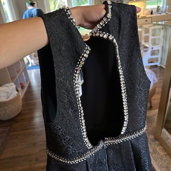 NWT Alicia and Olivia Jewel Embellished Textured Pleated Gown Black - Picture 9 of 12